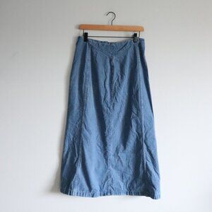 Women's Sz M Blue Denim Pull On A-Line Zipper Maxi Skirt